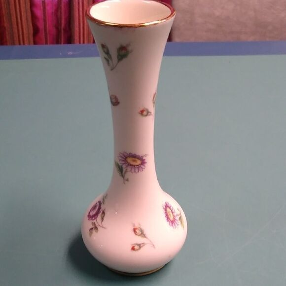 Vintage Holley Ross Wild Rose Floral White Vase with Gold Trim Accents - Picture 1 of 6